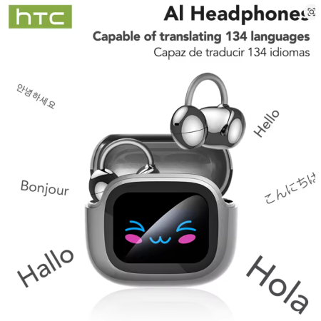 HTC NE32 Bluetooth V6.0 AI Earphones LCD Touch screen OWS Ear Clip Wireless headphones Translator Earbuds Noise Reduction call