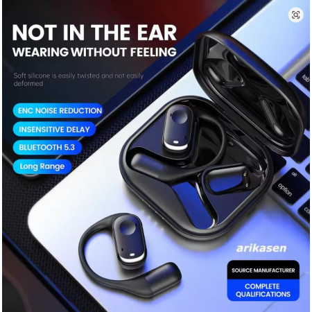 Open-Ear Headphones with Stable Comfort & Hi-Res Sound Pure Bass Boost Bluetooth 5.3 Earbuds OWS Wireless Headphones for Sports