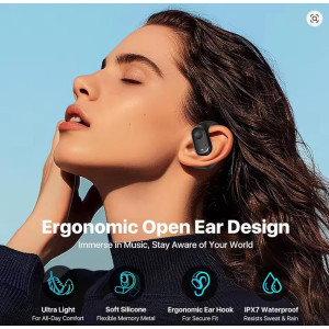 Open Ear Earbuds Wireless Headphones 40HRS Playtime Fast Charging Digital Display Open Ear Headphones with Ergonomic Earhook