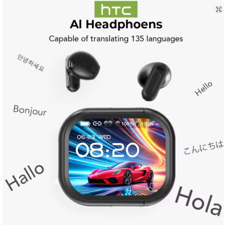 【HTC NE20】Bluetooth V6.0 Earphones AI Translator Earbuds OWS LCD Touch Screen Sport Wireless Headphones HD Stereo Sound Longlife